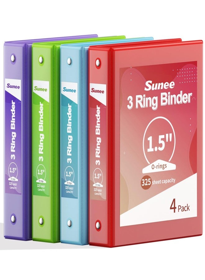 SUNEE 1.5 Inch Binders 3 Ring 4 Pack, 1 1/2 Inch Classic 4-Color Binder Set (8.5x11 Inches) for Office, School or Home Supplies - Image 1
