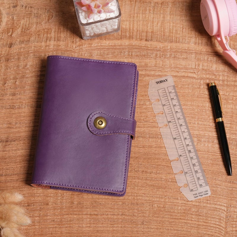 Wonderpool A6 Binder Journal Leather Spiral Notebook Refillable College Ruled Paper, Budget Binder Rings Diary Organizer with Pen for Office School Travel Business Planning Writing (Purple,A6) - Image 2