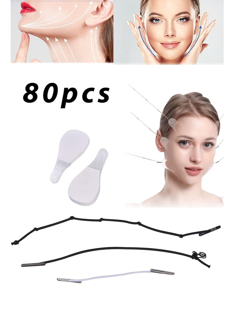 rocooart 80 Pieces of invisible V-shaped face lifting Straps, neck and eye lifting Patches, flexible and Water-resistant for Double chin, with 4 Pieces of string for Women and Girls, Suitable for all skin Types. - Image 1