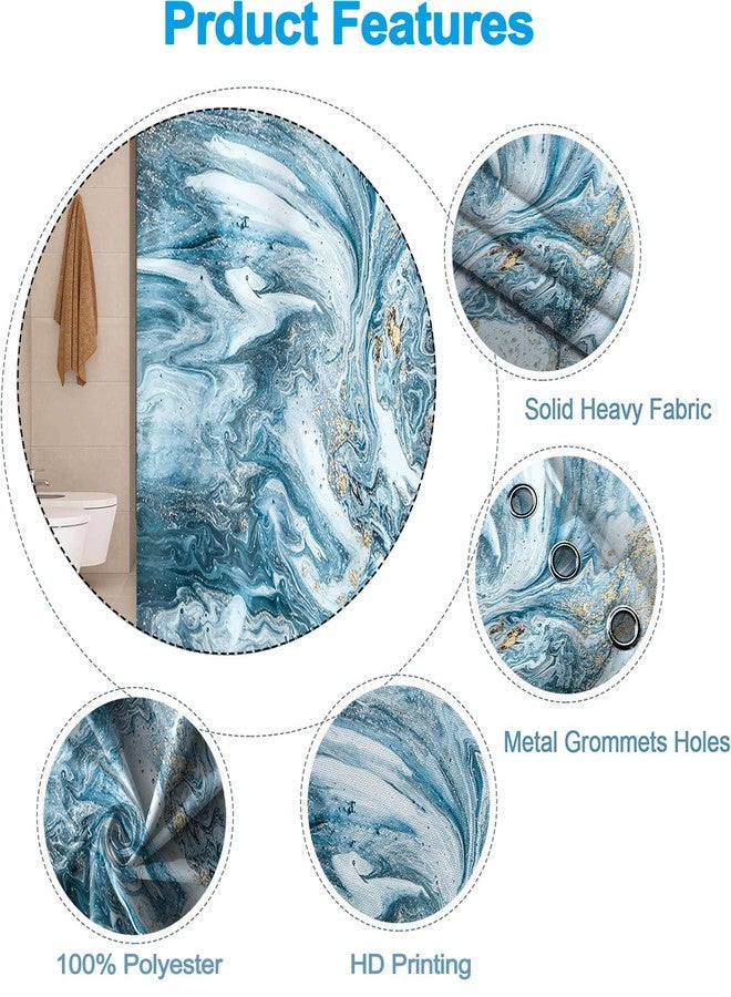 Uiiooazy Blue Shower Curtain, Marble Shower Curtain for Bathroom Stall RV Watercolor Abstract Waterproof Fabric Shower Curtain Set with Hooks 48x72 inches - Image 4