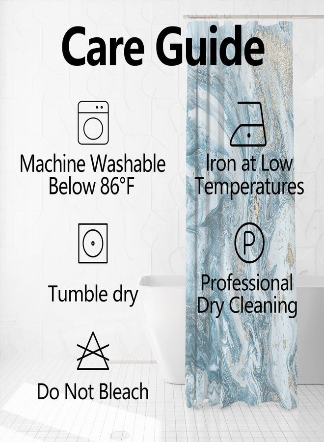Uiiooazy Blue Shower Curtain, Marble Shower Curtain for Bathroom Stall RV Watercolor Abstract Waterproof Fabric Shower Curtain Set with Hooks 48x72 inches - Image 5