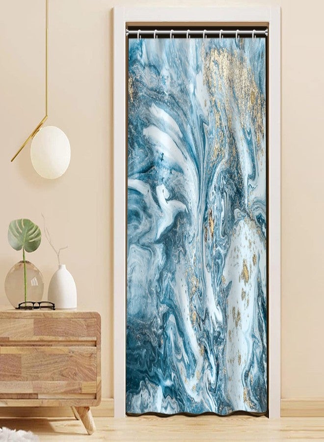 Uiiooazy Blue Shower Curtain, Marble Shower Curtain for Bathroom Stall RV Watercolor Abstract Waterproof Fabric Shower Curtain Set with Hooks 48x72 inches - Image 1