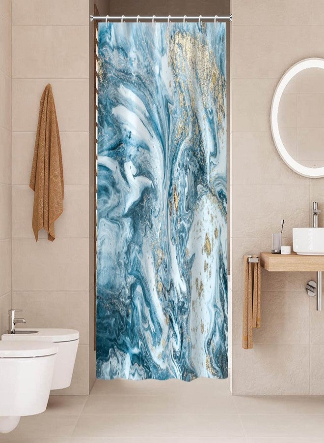 Uiiooazy Blue Shower Curtain, Marble Shower Curtain for Bathroom Stall RV Watercolor Abstract Waterproof Fabric Shower Curtain Set with Hooks 48x72 inches - Image 2