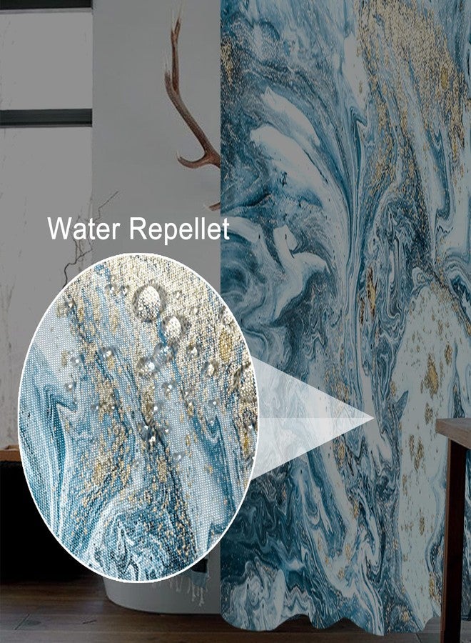 Uiiooazy Blue Shower Curtain, Marble Shower Curtain for Bathroom Stall RV Watercolor Abstract Waterproof Fabric Shower Curtain Set with Hooks 48x72 inches - Image 3