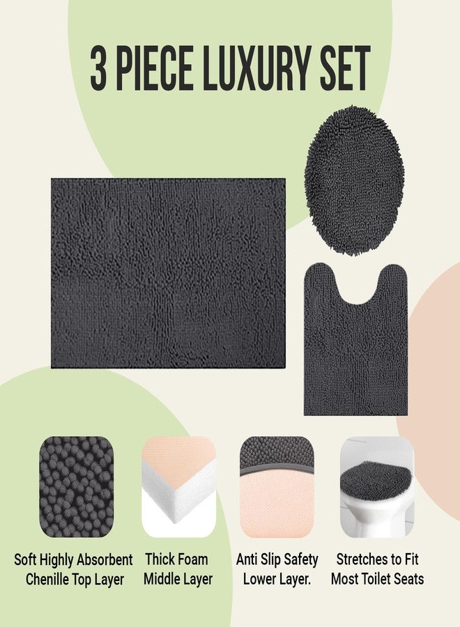 ITSOFT 3pc Non-Slip Shaggy Bathroom Mat Set, Includes 24 x 21 Inches U-Shaped Contour Toilet Rug, 34 x 21 Inches Bathmat and 1 Toilet Lid Cover, Sage Green - Image 2