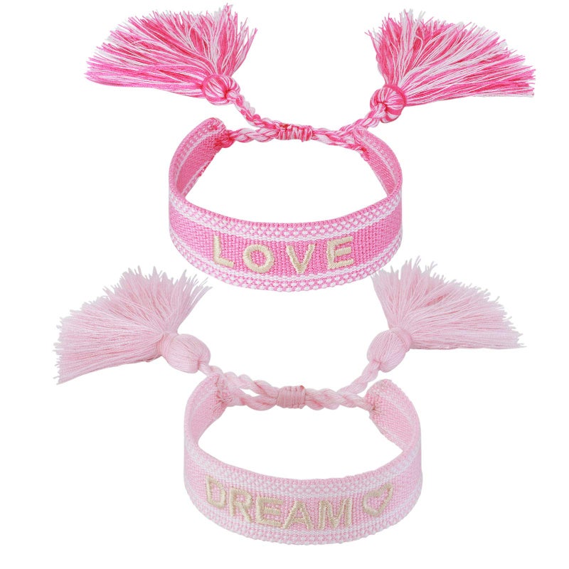 COTTVOTT 2pcs Woven Friendship Wrap Bracelet Lucky Knitted Word Braided Bracelets for Women - Image 1