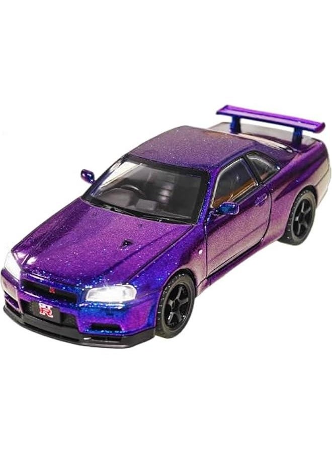 Generic - Toy Car Nissan Skyline GTR R34 1/32 Die-cast Toy Cars Metal Model Car Toys with Light and Sound Pull Back Collectible Model for Children Age 3 + Year Old Festival Gift(Gradient Purple) - Image 1