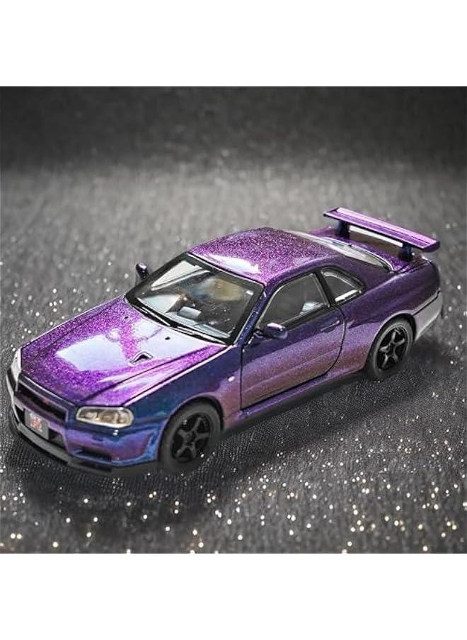 Generic - Toy Car Nissan Skyline GTR R34 1/32 Die-cast Toy Cars Metal Model Car Toys with Light and Sound Pull Back Collectible Model for Children Age 3 + Year Old Festival Gift(Gradient Purple) - Image 1