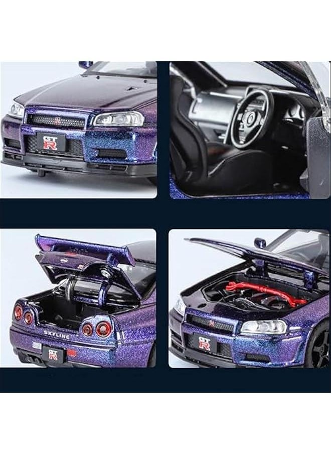 Generic - Toy Car Nissan Skyline GTR R34 1/32 Die-cast Toy Cars Metal Model Car Toys with Light and Sound Pull Back Collectible Model for Children Age 3 + Year Old Festival Gift(Gradient Purple) - Image 1