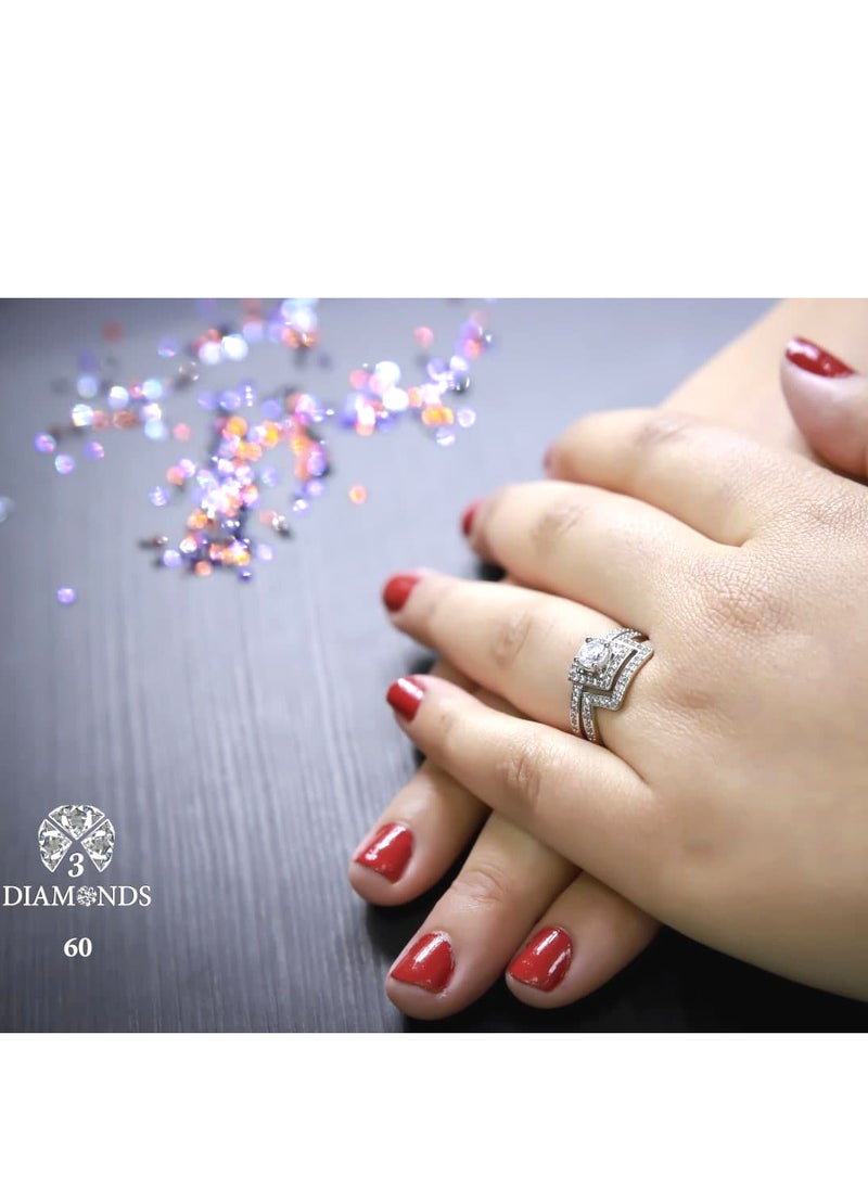3Diamonds - Twins Ring Platinum Plated For Women With Zircon Stone - Silver - Image 1