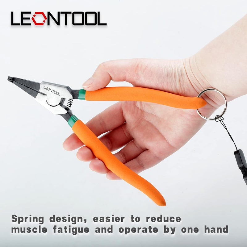 LEONTOOL 8-Inch Lock Ring Pliers Flat Snap Ring Pliers with Ring and Anti-loss Rope Special Circlip Pliers Reverse Pliers Retaining Ring Pliers Spreader Pliers for Transmission Transfer Cases - Image 5