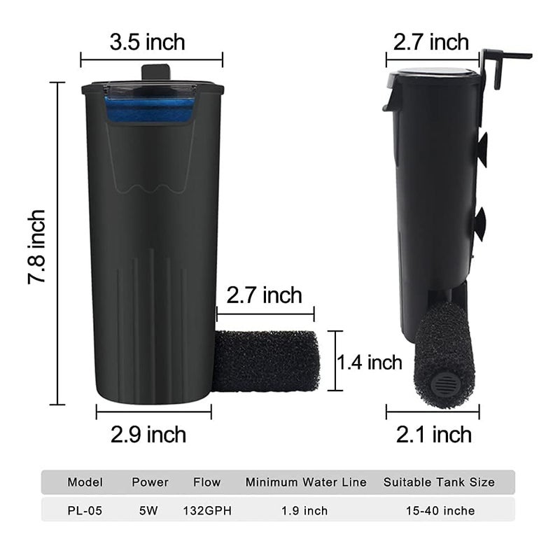 PULACO Aquarium Internal Filter 3 to 20 Gallons, for Turtle Tanks, Reptiles, Amphibians, Frog, Cichlids, Newt or Fish Tank - Image 4