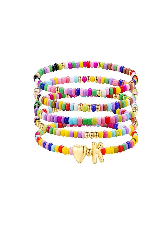 M MOOHAM Initial Bracelets for Girls Gifts - Colorful Boho Beaded Initial Bracelet for Kids, Heart Initial K Bracelets Jewelry for Girls, Birthday Gifts for Girl Age 6 7 8 9 10 11 12 13 14 Years Old - Image 1