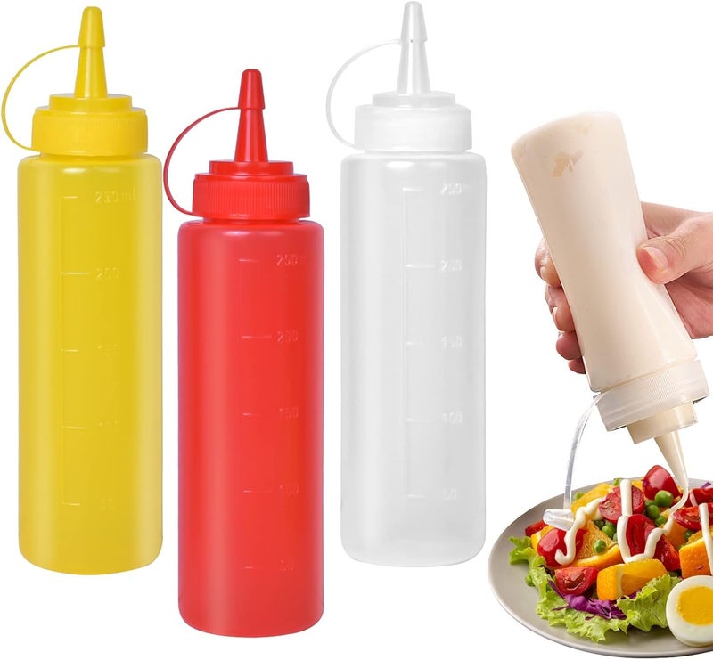 PRAMANTA Squeeze Bottles with Twist Cap Condiment Sauce Dispenser Plastic Ketchup Mustard Dispenser Salad Dressing Bottle Kitchen Gadgets for Ketchup Mustard Mayo Sauces Olive Oil (3Pcs) - Image 1