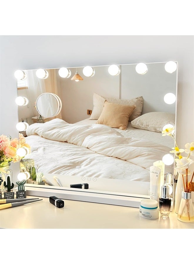 NUSVAN Vanity Mirror with Lights Lighted Makeup Mirror with 15 Dimmable LED Bulbs,3 Color Lighting Modes,USB Charging Port Touch Control,Sturdy Metal Frame Design 24x18 Inch,White - Image 1