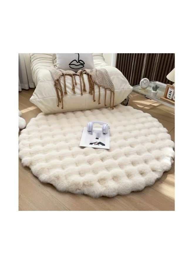 تشاين سجادة ناعمة مستديرة باللون البيج - قطر 90 سم، ارتفاع 2 سم - مثالية لغرفة المعيشة وغرفة النوم والمكتب - ناعمة ومريحة وسهلة التنظيف - Image 1