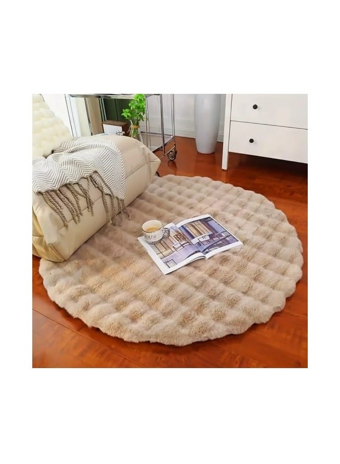 تشاين سجادة ناعمة مستديرة باللون البيج - قطر 90 سم، ارتفاع 2 سم - مثالية لغرفة المعيشة وغرفة النوم والمكتب - ناعمة ومريحة وسهلة التنظيف - Image 2