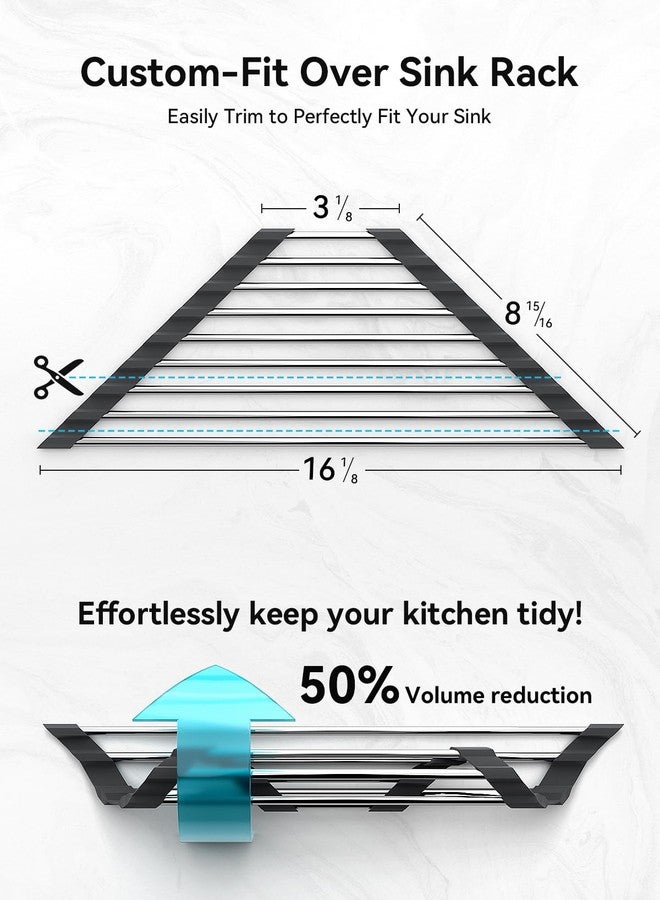 SUNLY Roll Up Dish Drying Rack, Over The Sink Dish Drying Rack, Kitchen Rolling Dish Drainer, Foldable Stainless Steel Kitchen Organizer, Anti-Slip, Multipurpose Over Sink Caddy, 2 Packs - Image 5