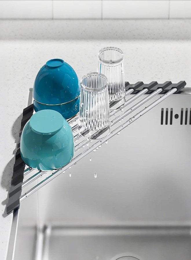 SUNLY Roll Up Dish Drying Rack, Over The Sink Dish Drying Rack, Kitchen Rolling Dish Drainer, Foldable Stainless Steel Kitchen Organizer, Anti-Slip, Multipurpose Over Sink Caddy, 2 Packs - Image 1