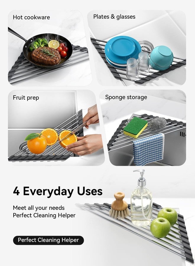 SUNLY Roll Up Dish Drying Rack, Over The Sink Dish Drying Rack, Kitchen Rolling Dish Drainer, Foldable Stainless Steel Kitchen Organizer, Anti-Slip, Multipurpose Over Sink Caddy, 2 Packs - Image 3