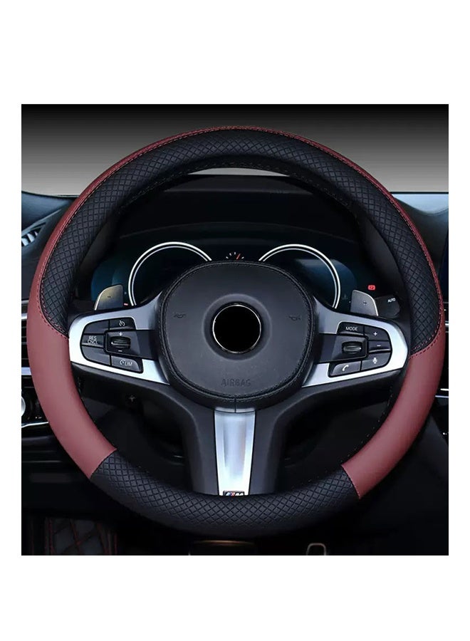 غطاء عجلة قيادة سيارة رياضي غير قابل للانزلاق - أحمر وأسود، مقاس عالمي، جلد PU ذو قبضة ناعمة - Image 3