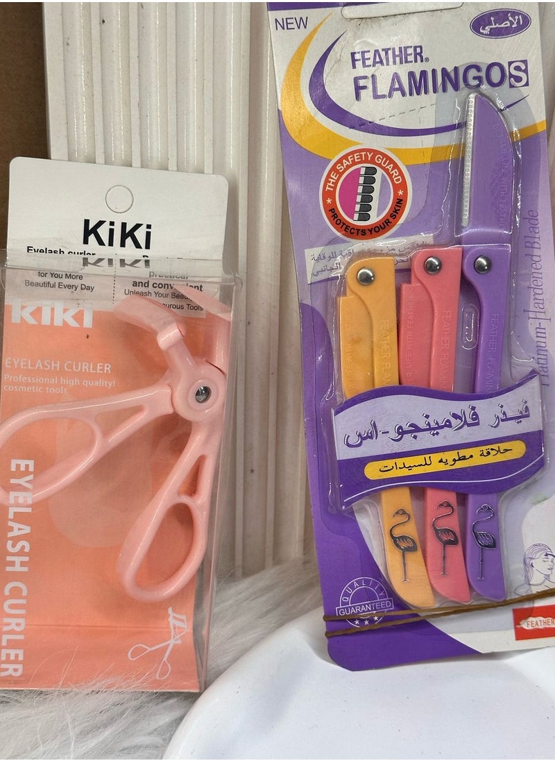ماركة غير محددة مجموعة مايا أكسيسوريز للعناية بالوجه (مكبس الرموش لتجعيد الرموش + 3 شفرات حلاقة لشعر وجه الطفل (ألوان عشوائية) قطعتين  - Image 1