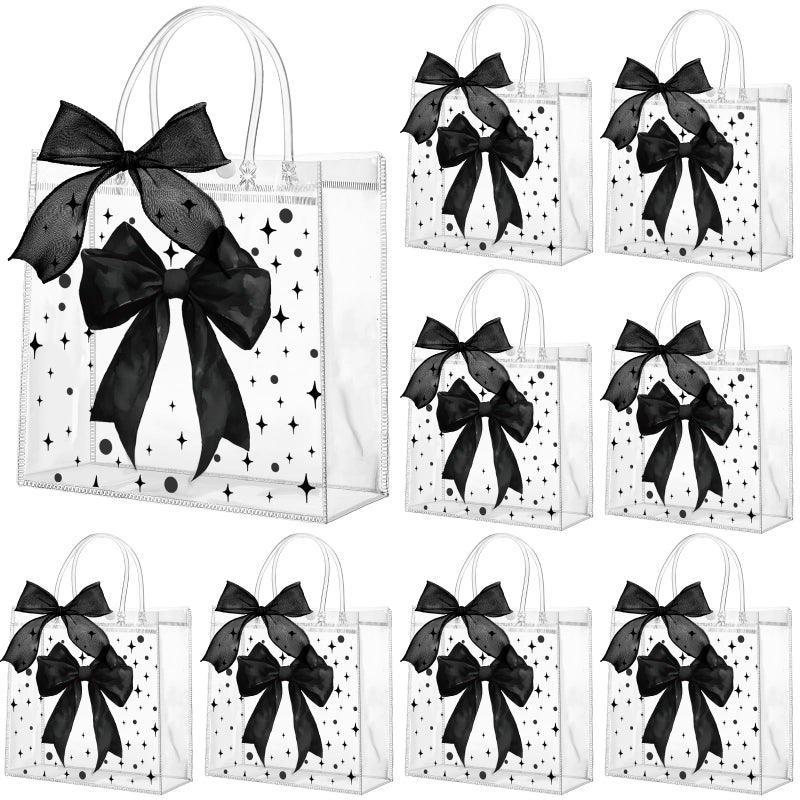 Wesnoy 24 Pcs Black Bow Clear PVC Gift Bags with Handles Coquette Bowknot Party Favor Candy Treat Tote Bags for Birthday Party Supplies Bow - Image 2