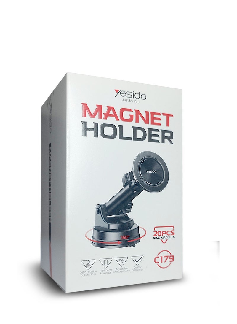 Yesido Magnet Holder Car C179 With 20 OCS Ring Magnets Strong Grip Black