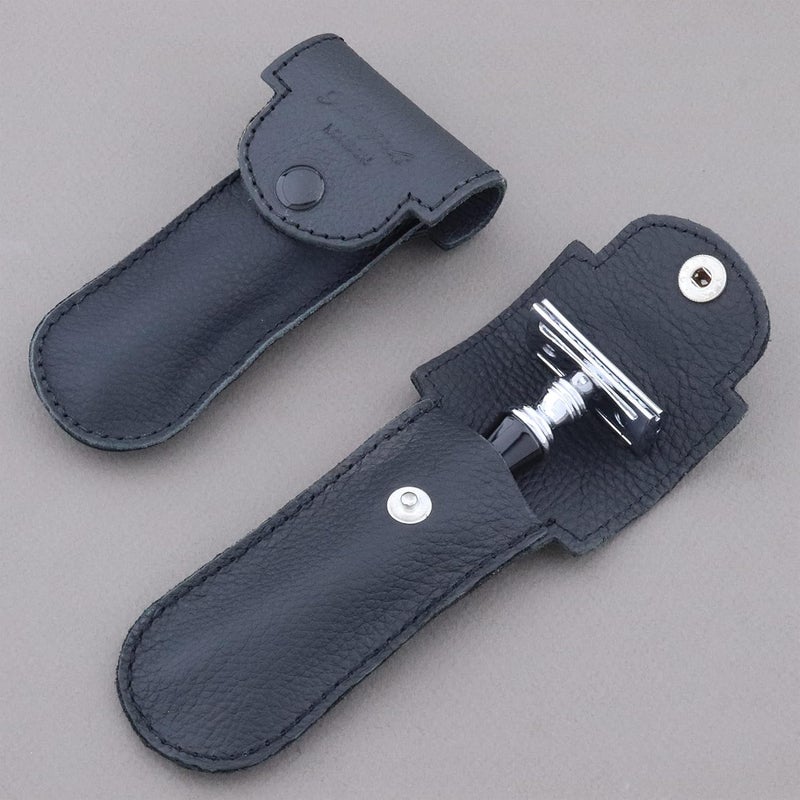 Haryali London Double Edge Safety Razor with Leather Pouch Reusable Travel Safety Razor for Men Women DE Razor for Close Smooth Shave Wet Shaving Razor Black - Image 4