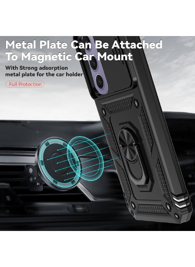 RUGGED SHIELD Samsung Galaxy S24 FE Cover, Slide Camera Cover, Built-in 360° Rotate Ring Kickstand, Shockproof Drop Proof Protection, Heavy Duty Shockproof Protective Case for Samsung Galaxy S24 FE 5G 6.7 inch, Black  - Image 3