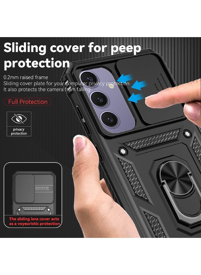 RUGGED SHIELD Samsung Galaxy S24 FE Cover, Slide Camera Cover, Built-in 360° Rotate Ring Kickstand, Shockproof Drop Proof Protection, Heavy Duty Shockproof Protective Case for Samsung Galaxy S24 FE 5G 6.7 inch, Black  - Image 2