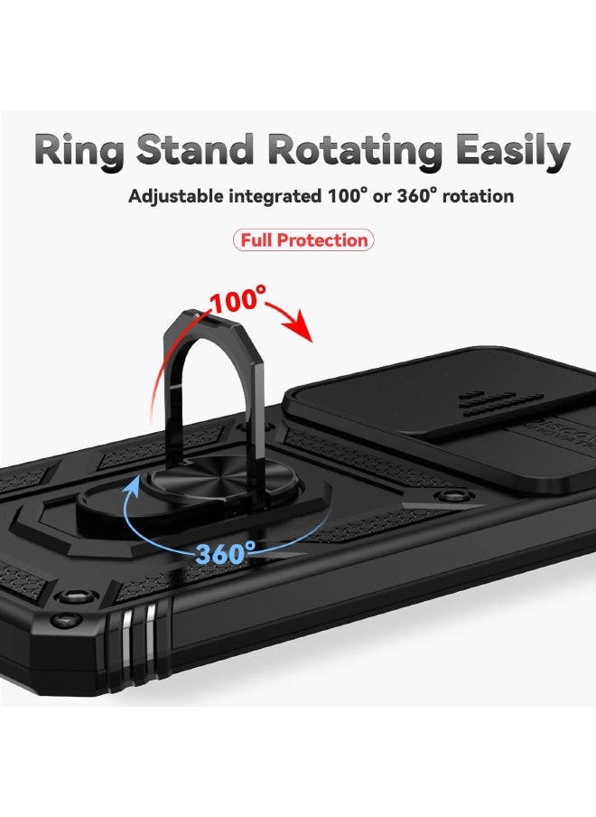 RUGGED SHIELD Samsung Galaxy S24 FE Cover, Slide Camera Cover, Built-in 360° Rotate Ring Kickstand, Shockproof Drop Proof Protection, Heavy Duty Shockproof Protective Case for Samsung Galaxy S24 FE 5G 6.7 inch, Black  - Image 4