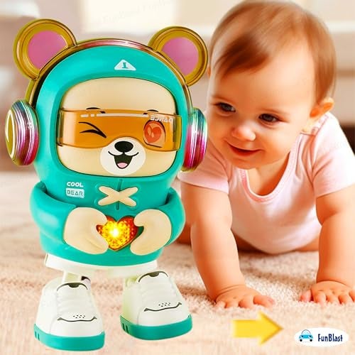 FunBlast Musical Dancing Bear Toy – Interactive Dancing Robot with Flashing Lights & Sound, Fun Toddler Toy with Music & Movement, Battery Operated Learning Toy for Kids, Boys, Girls (Green) - Image 4