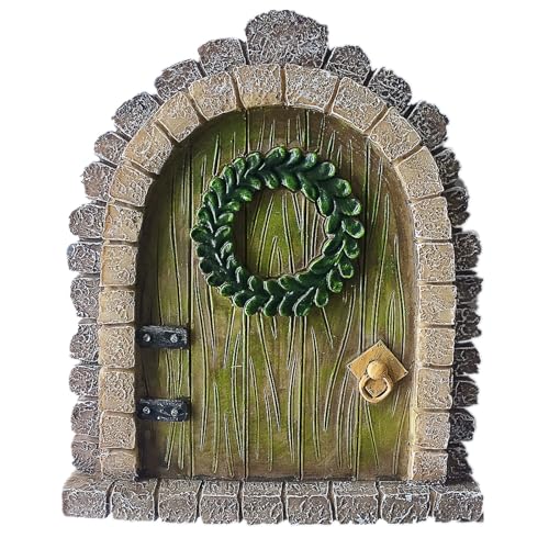 MUAMAX Garden Fairy Door Accessories Mystical Door for Tree Trunk Decor Gnome Home Doors Magical Doors for Fairy Wall Indoor Outdoor Decoration (Brown) - Image 1