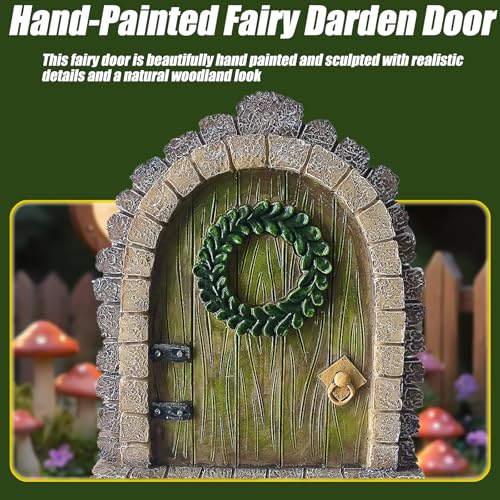MUAMAX Garden Fairy Door Accessories Mystical Door for Tree Trunk Decor Gnome Home Doors Magical Doors for Fairy Wall Indoor Outdoor Decoration (Brown) - Image 3