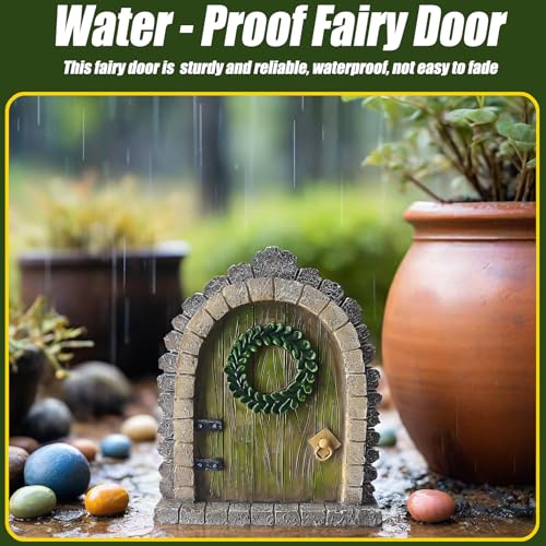 MUAMAX Garden Fairy Door Accessories Mystical Door for Tree Trunk Decor Gnome Home Doors Magical Doors for Fairy Wall Indoor Outdoor Decoration (Brown) - Image 4