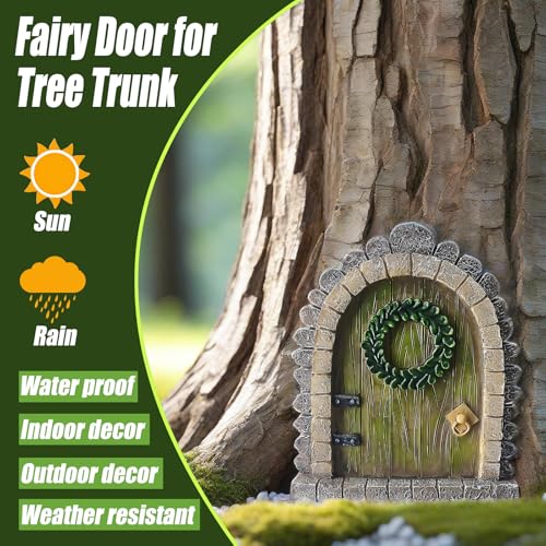 MUAMAX Garden Fairy Door Accessories Mystical Door for Tree Trunk Decor Gnome Home Doors Magical Doors for Fairy Wall Indoor Outdoor Decoration (Brown) - Image 5