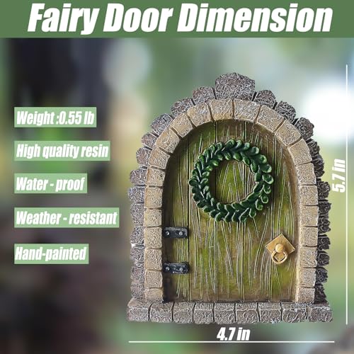 MUAMAX Garden Fairy Door Accessories Mystical Door for Tree Trunk Decor Gnome Home Doors Magical Doors for Fairy Wall Indoor Outdoor Decoration (Brown) - Image 2
