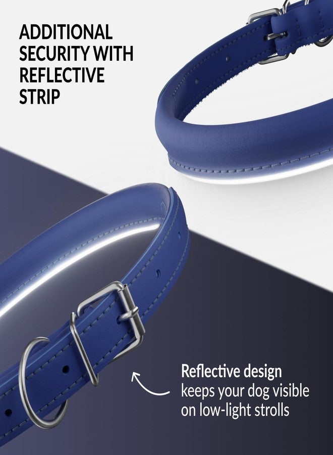 CollarDirect Reflective Rolled Leather Dog Collar, Soft Padded Round Puppy Collar, Handmade Genuine Leather Collar Dog Small Large Cat Collars 13 Colors (15-19 Inch, Deep Blue Reflective) - Image 4