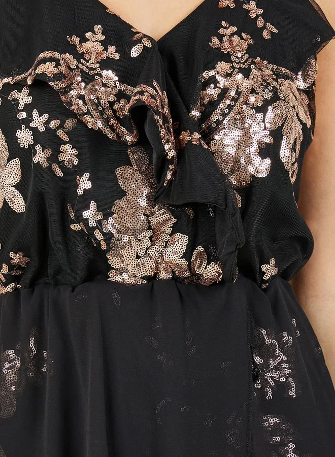 ستايلي Sequin Detail Asymmetric Hem Overlay A-Line Maxi Dress