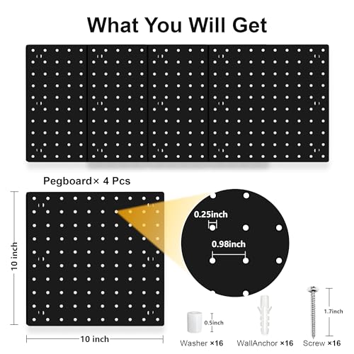 LANSI 4Pcs Peg Board Black Pegboard Wall Organizer Panels Wall Mount ABS Pegboard for Craft Room Garage Kitchen Workshop ABS Peg Boards Easy Installation - Image 3