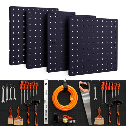 LANSI 4Pcs Peg Board Black Pegboard Wall Organizer Panels Wall Mount ABS Pegboard for Craft Room Garage Kitchen Workshop ABS Peg Boards Easy Installation - Image 1