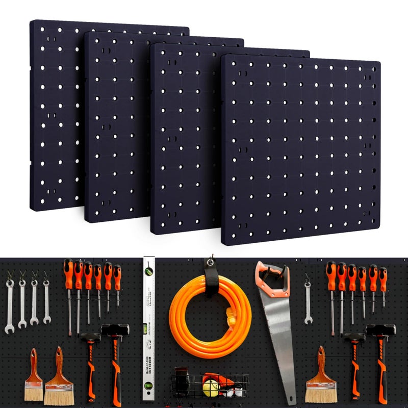 LANSI 4Pcs Peg Board Black Pegboard Wall Organizer Panels Wall Mount ABS Pegboard for Craft Room Garage Kitchen Workshop ABS Peg Boards Easy Installation - Image 2