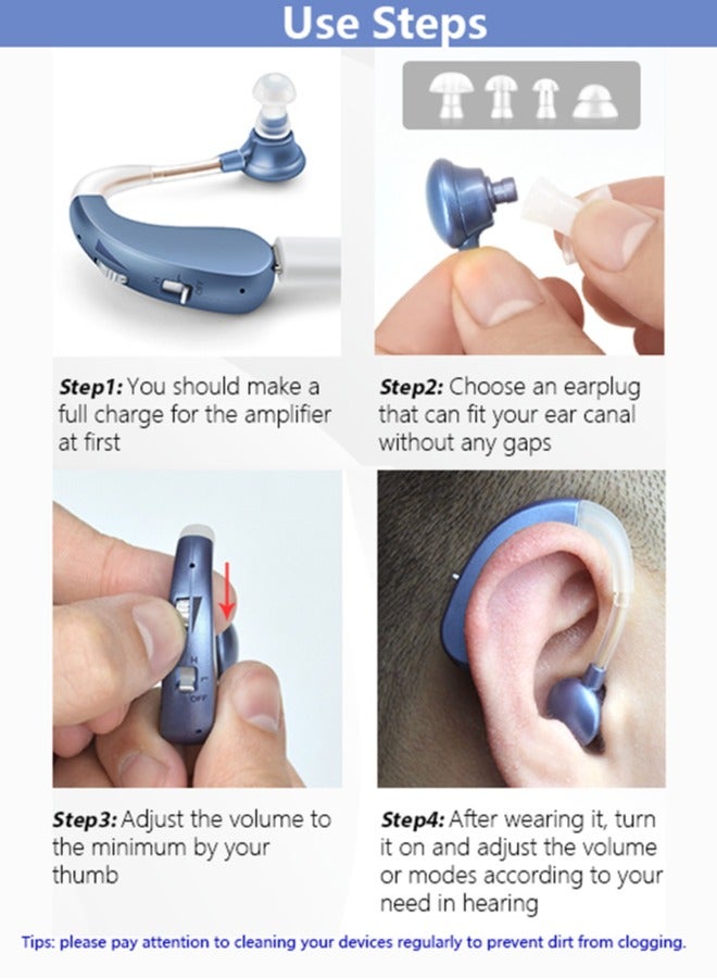 Chixing Hearing Aid, Rechargeable Hearing Aids for Hearing Loss, Noise Cancelling and Volume Control, Silver - Image 4