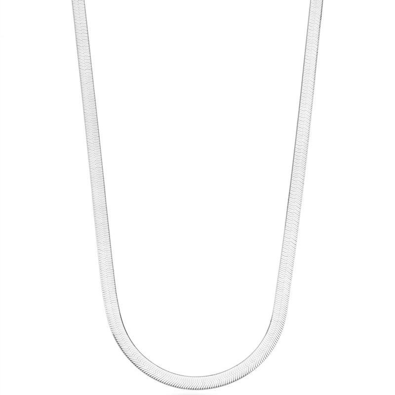 Miabella Italian Solid 925 Sterling Silver, 18Kt Gold Plated 4.5mm Flexible Flat Herringbone Chain Necklace Women, Made in Italy (SI, Length 16 Inches) - Image 1