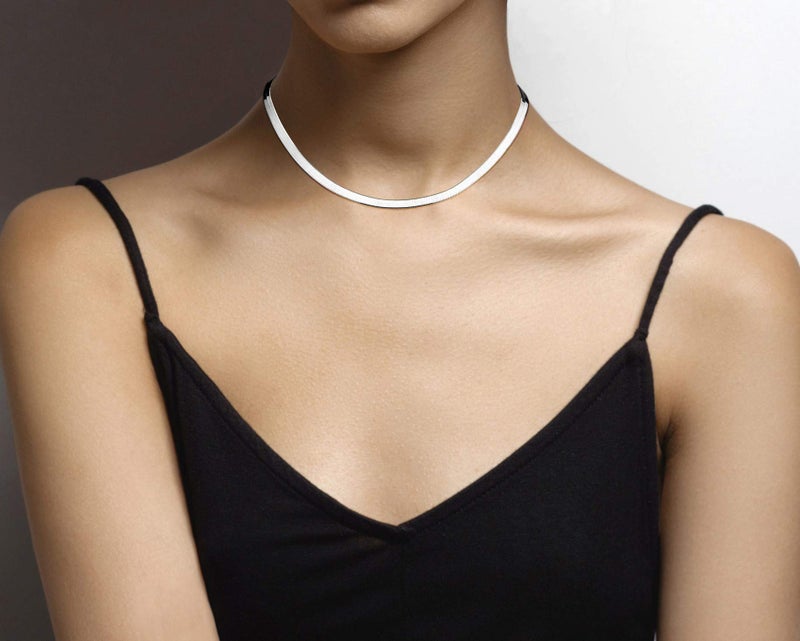 Miabella Italian Solid 925 Sterling Silver, 18Kt Gold Plated 4.5mm Flexible Flat Herringbone Chain Necklace Women, Made in Italy (SI, Length 16 Inches) - Image 3