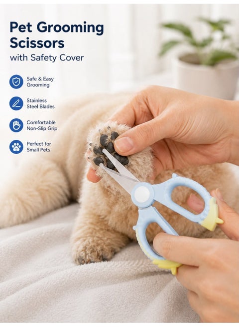 Pet Grooming Scissors with Safety Cover – Stainless Steel Animal Hair Cutting Scissors – Dog & Cat Trimming Shears – Non-Slip Handle – Safe Rounded Tip for Puppies, Kittens & Small Pets, Multicolor