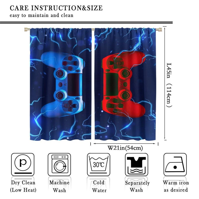 JanJCurt Modern Game Curtains  Video Games Window Curtains for Boys Bedroom 3D Red Blue Gamepad with Lightning Window Treatments for Kids Gamer Room Living Room  42x45inch (No Blackout)  - Image 2