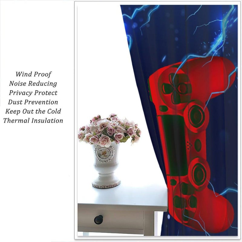 JanJCurt Modern Game Curtains  Video Games Window Curtains for Boys Bedroom 3D Red Blue Gamepad with Lightning Window Treatments for Kids Gamer Room Living Room  42x45inch (No Blackout)  - Image 5
