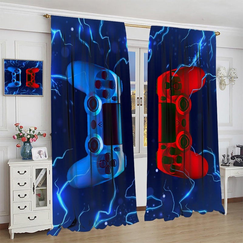 JanJCurt Modern Game Curtains  Video Games Window Curtains for Boys Bedroom 3D Red Blue Gamepad with Lightning Window Treatments for Kids Gamer Room Living Room  42x45inch (No Blackout)  - Image 4